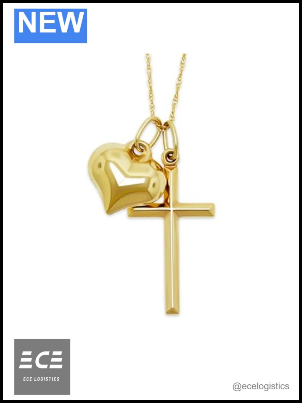 10K Yellow Gold Heart with Cross Pendant Charm 26mm Necklace